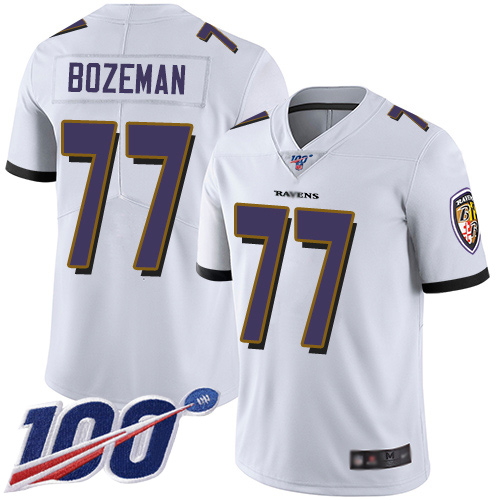 Baltimore Ravens Limited White Men Bradley Bozeman Road Jersey NFL Football #77 100th Season Vapor Untouchable